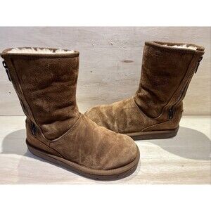 Ugg Womens Classic Boots Slippers Booties Mid Calf Side Zipper Size 7 Chestnut